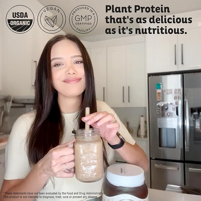 KOS Plant Based Protein Powder, Chocolate USDA Organic - Low Carb Pea Protein Blend, Vegan Superfood with Vitamins & Minerals - Keto, Soy, Dairy Free - Meal Replacement for Women & Men - 15 Servings-FlexoryFit