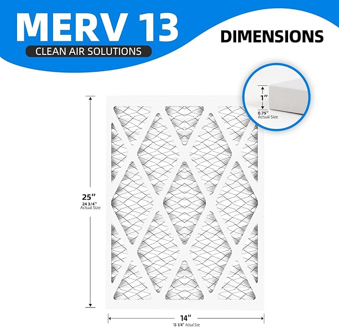 (6 Pack) 14x25x1 Air Filters, MPR 1900 & FPR 10, MERV 13 Pleated Air Filter (Actual Size: 13.75" x 24.75" x 0.75")