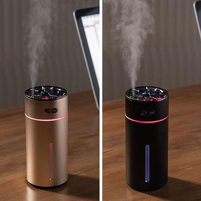Portable Dual Spray Aromatherapy Diffuser and Humidifier with 300ml Water Tank for Smart Car Air Freshening (Black)
