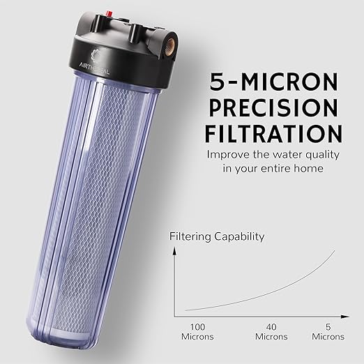Airthereal Whole House Water Filter Housing, Sediment Filter for Well and City Water, 20"x4.5" Sediment Water Filter Cartridges with 3/4" NPT Port, Pre-Filtration System Includes 1-Pack CTO Filter