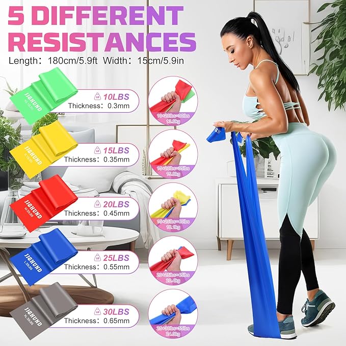 5 Pcs Resistance Bands, Professional Exercise Bands Elastic Stretch Bands for Fitness Yoga Pilates Stretching Strength Training, Workout Bands for Women and Men Home Gym-FlexoryFit