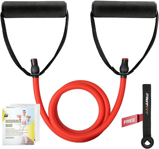 RitFit Single Resistance Exercise Band with Comfortable Handles - Ideal for Physical Therapy, Strength Training, Muscle Toning - Door Anchor and Starter Guide Included-FlexoryFit