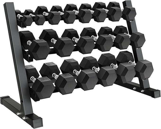 450/550 Dumbbell Sets with Rack, Rubber Hex Dumbbells, Free Weight set for Home Gym, Hand Weights with Chrome Handle for Strength Training-FlexoryFit