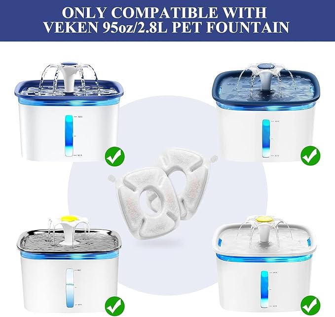 8 Pcs Cat Fountain Replacement Filters 4 Pack Cat Water Fountain Replacement Filters & 4 Pack Pre-Filter Sponges, Pet Fountain Filter Fit for 95oz/2.8L Automatic Pet Fountain Cat Water Fountain