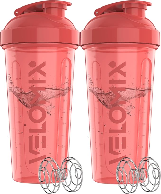 '-2 Pack- 28 oz Protein Shaker Bottles for Protein Mixes - 2x Wire Whisk | Leak Proof Shaker Cups for Protein Shakes | Protein Shaker Bottle Pack (Pink Set)-FlexoryFit