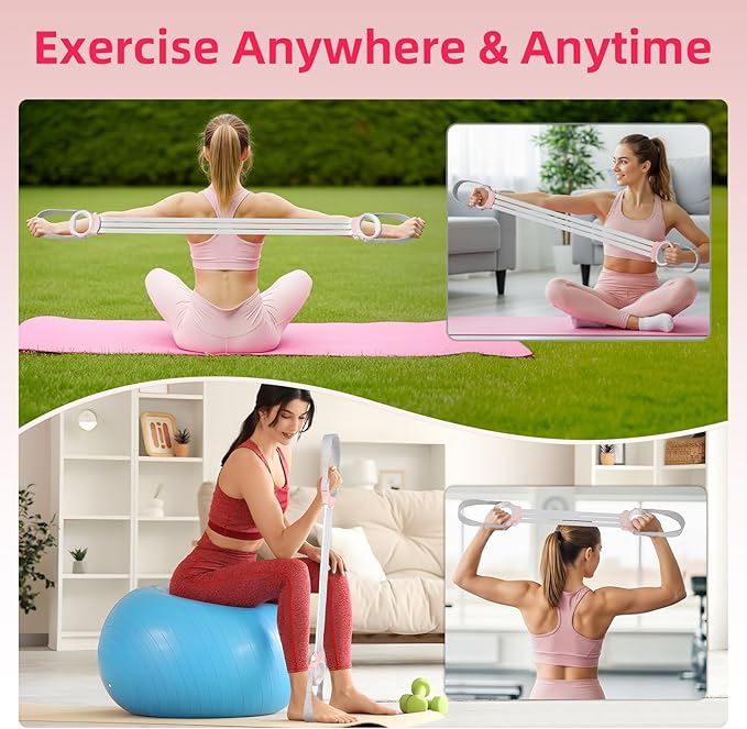 Figure 8 Fitness Resistance Bands with Handles, 20-60lb Adjustable Elastic Excercise Band, Non-Slip Fabric Silicone Bands for Strength Stretch Flexibility Training Arms Back Shoulder Chest Legs-FlexoryFit