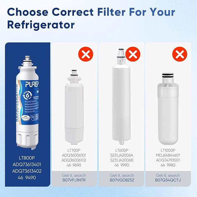 PUREPLUS LT800P NSF/ANSI 53&42 Certified Replacement for LG ADQ73613401, Kenmore 469490, 9490, ADQ73613402, ADQ736134, LSXS26326S LMXC23746S, LT120F, Refrigerator Water and Air Filter Combo, 1Pack
