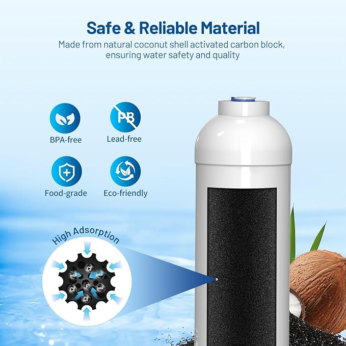Inline Activated Carbon Block Water Filter with 1/4" Quick Connect, T33 In Line Water Filter Replacement Cartridge for Icemaker, Post Carbon Filter for RO Reverse Osmosis Water System (Pack of 3)