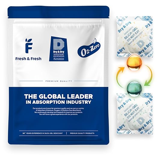 Dry & Dry 50 Gram [50 Packets] Orange Indicating Silica Gel Packets Desiccants - Food Safe Silica Packs, Silica Gel, Silica Packets, Desiccant Packs for Food Storage