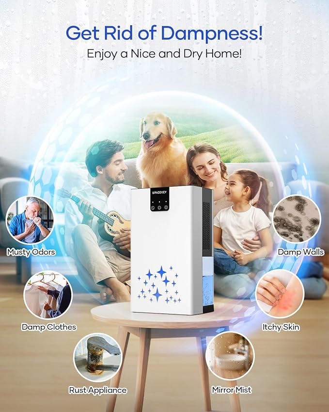 Dehumidifier, 95 OZ Water Tank Dehumidifiers for Home, 1000 sq. ft. Dehumidifier for Basement Bathroom Bedroom with Auto Shut Off, 7 Colors LED Light, Quiet Dehumidifiers with Sleep Mode, White