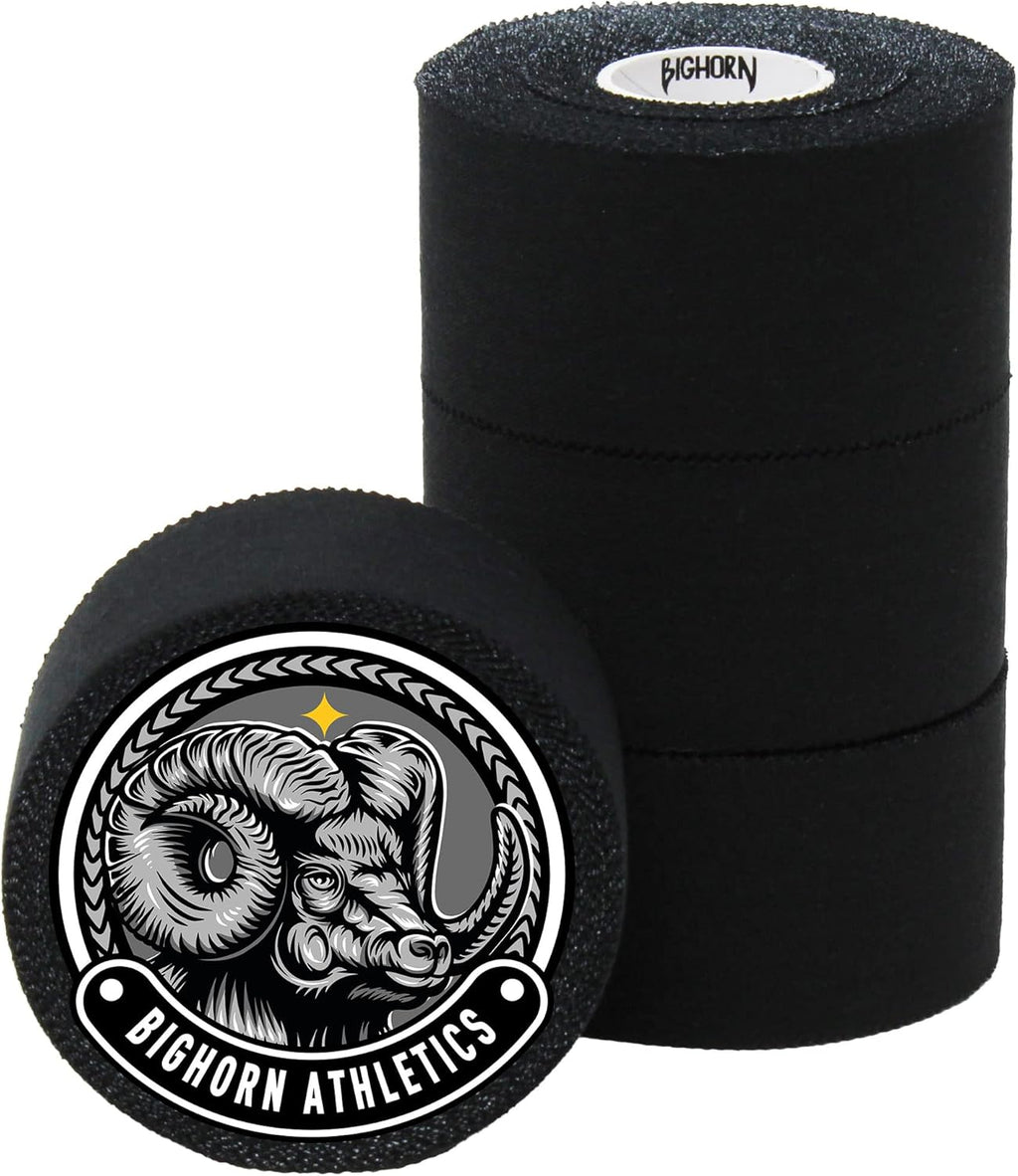 Bighorn Athletics Sports Tape | EZ-Tear Black Athletic Tape for Wrist, Ankle & Foot Support | Zinc Oxide Infused & Latex-Free Adhesive, Breathable Cotton Fabric, 1.5-Inch x 45-Feet, 4 Rolls, Black