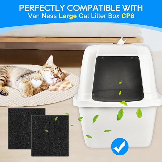 Litter Box Filter Compatible with Van Ness Large Cat Litter Box CP6, Charcoal Filters Replacement for Hooded Cat Litter Boxes & Pans,Carbon Odor Filters for Pureness F6 Zeloite Air Filter 6PCS
