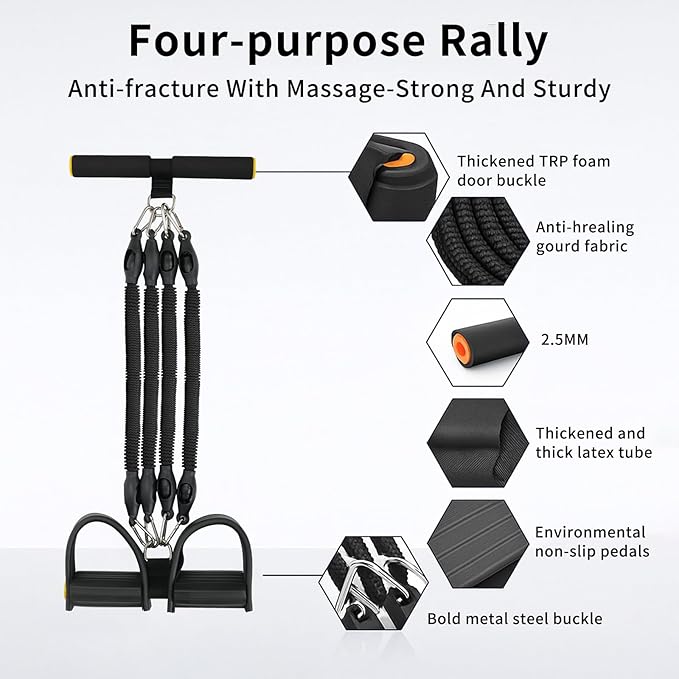 Multifunction Tension Rope, 2 Tubes Stretch Yoga Pedal Tension Strap, Adjustable Resistance, Tension Rope Fitness Equipment-FlexoryFit