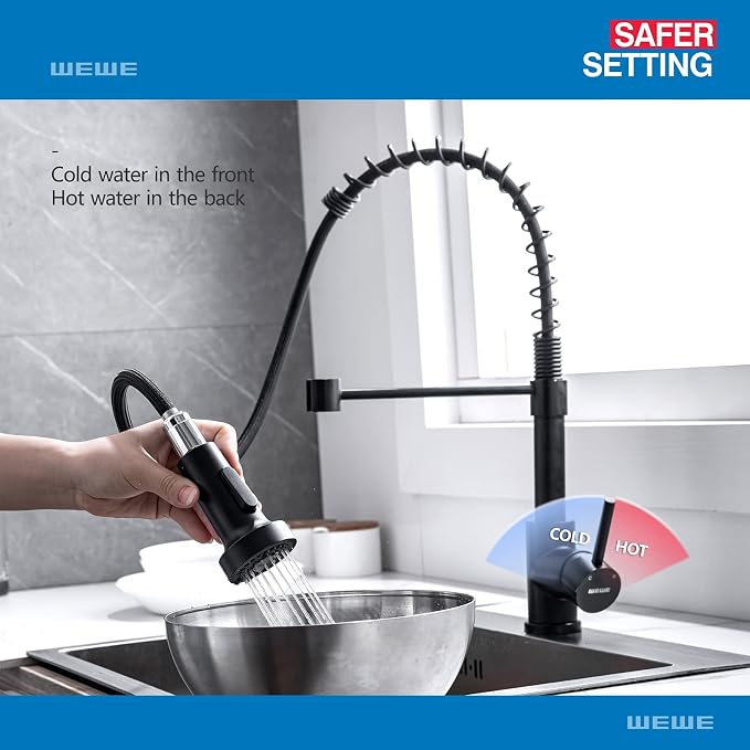 WEWE Faucet for Kitchen Sink, Kitchen Faucets Black Stainless Steel Commercial - Image 4