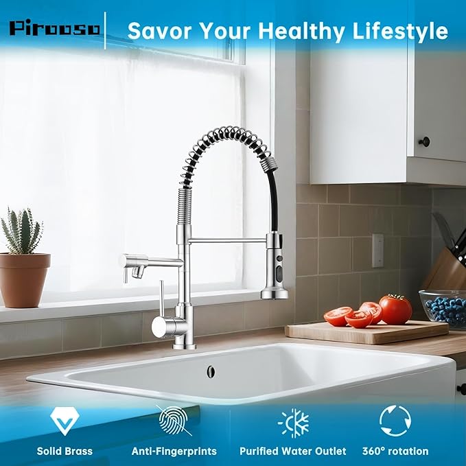 Kitchen Faucet with Sprayer, RV Faucet for Kitchen Sink, Single Handle Stainless Steel Kitchen Sink Faucets with Dual Function Spray Head, Nickel Brushed