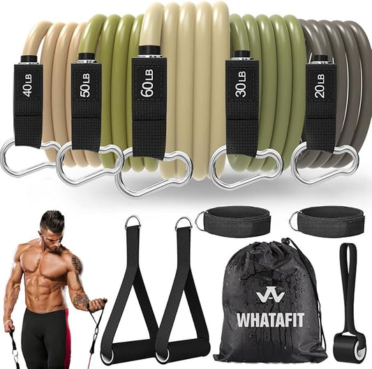 WHATAFIT Resistance Bands, Exercise Bands，Resistance Bands for Working Out, Work Out Bands with Handles for Men and Women Fitness, Strength Training Home Gym Equipment-FlexoryFit