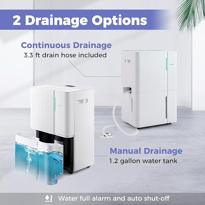 COSTWAY 74 Pints Dehumidifier for Basement, 6000 Sq.Ft Dehumidifier with 24H Timer, 3-Color Indicator, 1.2 Gallon Water Tank, Drain Hose & Wheels for Bathroom, Bedroom