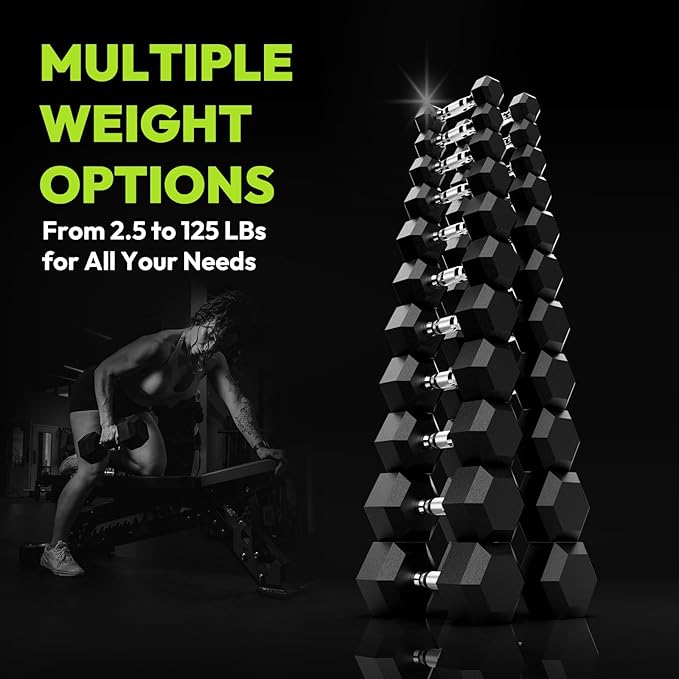 Hex Dumbbell Sets with Rack, 60-550 lb Rubber Encased Exercise & Fitness Dumbbells Set with Rack Option, Hand Weight for Strength Training, Weight Dumbbells-FlexoryFit