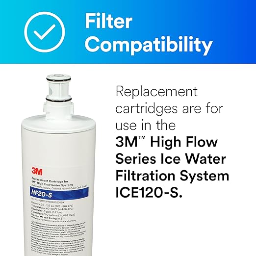 3M Water Filtration Replacement Cartridge for Commercial Ice Maker Machines HF20-S for High Flow Series ICE120-S, Reduces Sediment, Chlorine Taste and Odor, Cysts, Inhibits Scale (Pack of 2)
