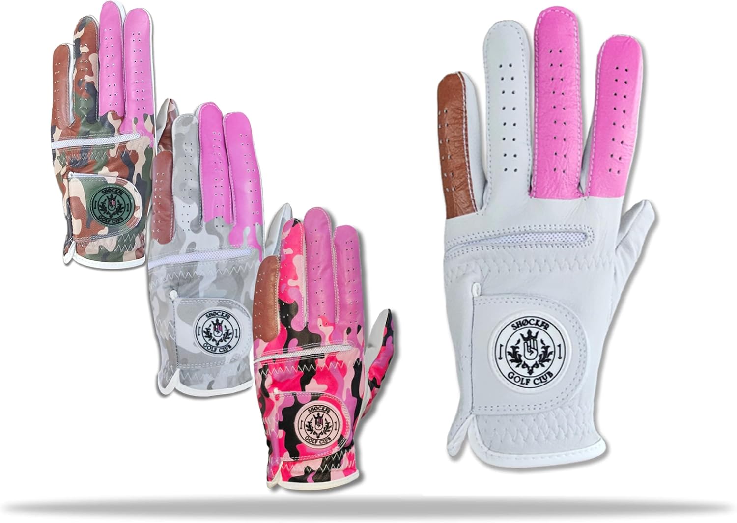 Shocker Camo Golf Glove Men's - Premium Cabretta100% Leather, Durable Grip, White and Camo, Adult Men's Golf Gloves, Funny Gag Gift, Left & Right Handed, Small to XXL Sizes