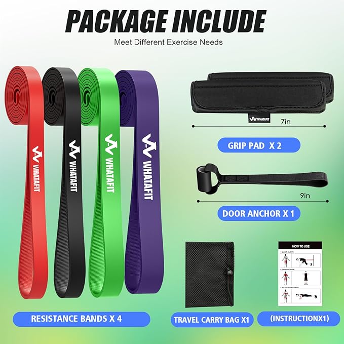 WHATAFIT Resistance Bands, Pull Up Assistance Bands, Exercise Bands, Workout Bands Set for Men and Women Home Fitness, Body Stretching, Strength Training, Physical Therapy-FlexoryFit