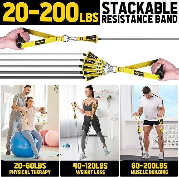 WALITO Resistance Bands Set - Exercise Bands with Handles, Door Anchor, Legs Ankle Straps, for Heavy Resistance Training, Physical Therapy, Muscle Training, Yoga, Home Workouts-FlexoryFit