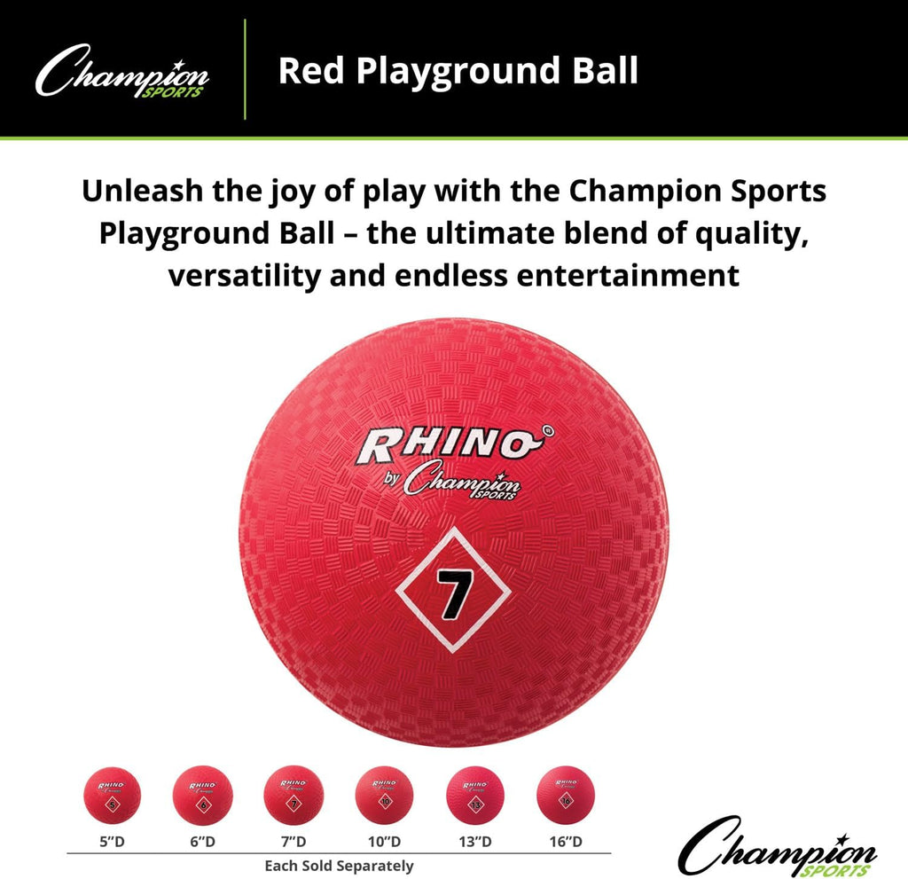 Champion Sports Playground Ball – High-Bounce 2-Ply Construction, Durable Red Ball for Throwing, Catching & Kicking - Multiple Sizes (5", 6", 7", 10", 13", 16")