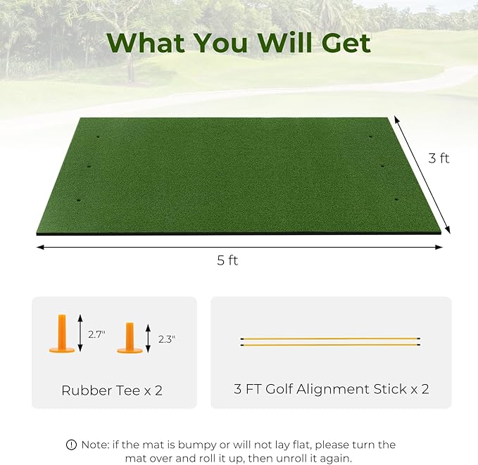 Tangkula Golf Hitting Mat, Artificial Turf Mat for Indoor/Outdoor Golf Practice Includes 2 Rubber Tees & 2 Alignment Sticks, Golf Training Mat for Home Backyard Garage