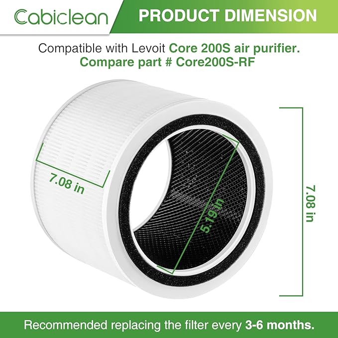 Cabiclean 2 Pack Core 200S Replacement Filter, Compatible with LEVOIT Core 200S Smart WiFi Air Purifier, 3 Stages H13 HEPA Filter, Compare Part# Core 200S-RF, Core 200S-P