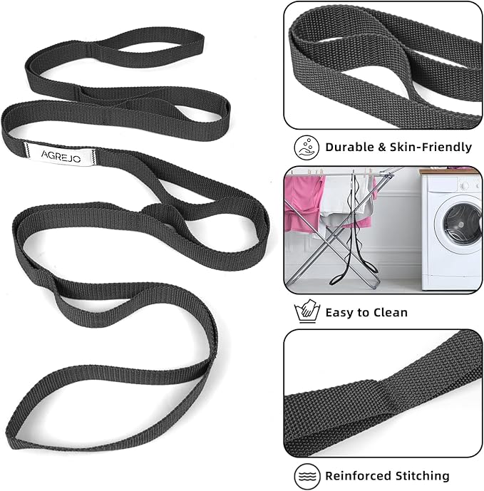 Stretching Strap Yoga Strap Physical Therapy for Home Workout, 10 Loops Non-Elastic Stretch Band for Pilates, Flexibility, Exercise and Gymnastics-FlexoryFit