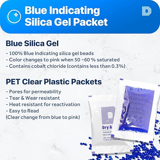 Dry & Dry 5 Gram [1000 Packets] Blue Indicating(Blue to Pink) Silica Gel Packets Desiccants Silica Gel Packets - Rechargeable Silica Packets, Silica Gel, Silica Gel Packs