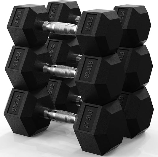 PAPABABE Hex Dumbbell Set 45-550 lb, Rubber Encased Home Gym Dumbbells, Weights Dumbbells for Women & Men, Hand Weight for Strength Training-FlexoryFit