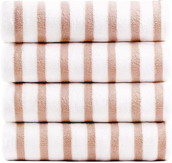 JML Microfiber Towels, Bath Towel Sets (4 Pack, 27" x 55") - Extra Large, Soft, Absorbent, Fast Drying, Multipurpose for Hair Wrap, Swimming, Fitness, Sports, Yoga -Stripe Coffee-FlexoryFit