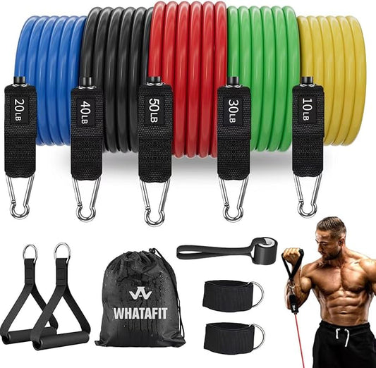 WHATAFIT Resistance Bands, Exercise Bands，Resistance Bands for Working Out, Work Out Bands with Handles for Men and Women Fitness, Strength Training Home Gym Equipment-FlexoryFit