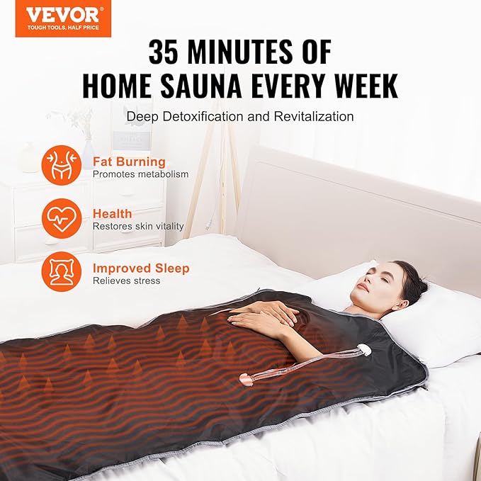 VEVOR Sauna Blanket, Portable Far Infrared Sauna for Home, Oxford Sauna Bag w/Arm Holes & Carbon Fiber Heating, 1-6 Level Adjustable Temp 95-176℉, 5-60 Minutes Timer, 71 x 31 in