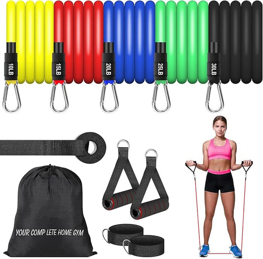 Resistance Bands Set, Workout Bands with Handles, Door Anchor, Ankle Straps and Carry Bag, Exercise Bands for Shape Body and Home Workouts-FlexoryFit