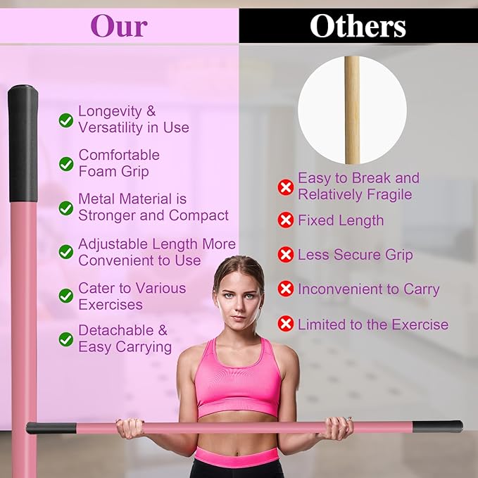 5ft Yoga Stick - Sturdy Steel Adjustable Stretching Stick for Mobility,Flexibility & Balance | Non-Slip Ends & Foam Handles | Exercise Pole for Fitness,Physical Therapy,Posture Correction-FlexoryFit
