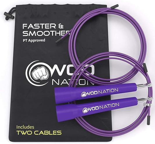 WOD Nation Adjustable Speed Jump Rope For Men, Women & Children - Blazing Fast Fitness Skipping Rope Perfect for Boxing, MMA, Endurance-FlexoryFit