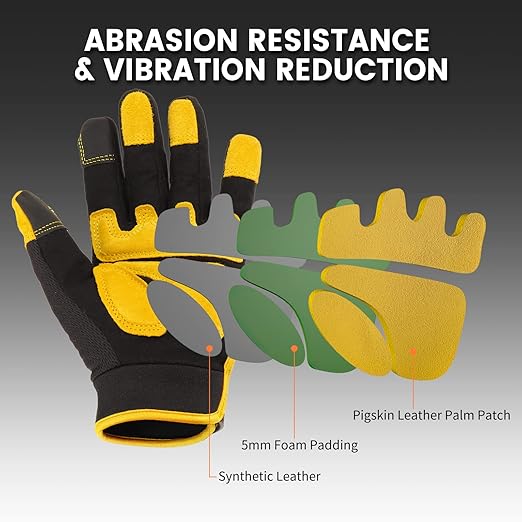 JUMPHIGH Safety Work Gloves, Men's Utility Mechanic Working Gloves for All Purpose, Touchscreen Compatible, Flexible Breathable Fit, Knuckles & Palm-FlexoryFit
