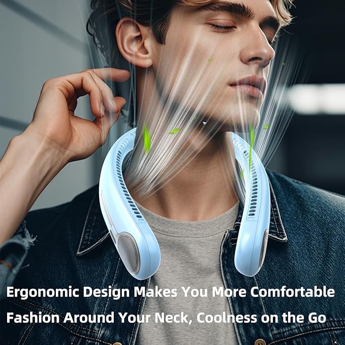 Portable Neck Fan,Hands Free Personal Wearable Bladeless Fan,6000mAh USB Rechargeable,360° Cooling,LED Display,4-Speeds,Birthday Gifts for Men Women Dad Mom,Outdoor Indoor Travel Camping (Light blue)
