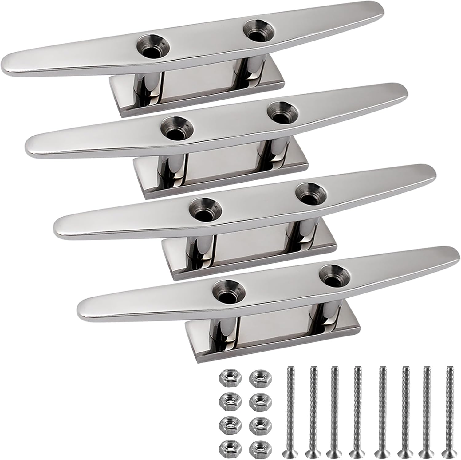 SHENGHUISS Boat Cleat 316 Stainless Steel Open Base Boat Dock Cleats with Fasteners, Marine Grade Rope Cleat for Boat, Dock, Deck, Kayak, Yacht, Nautical Decor (4"/5"/6"/8"/10")