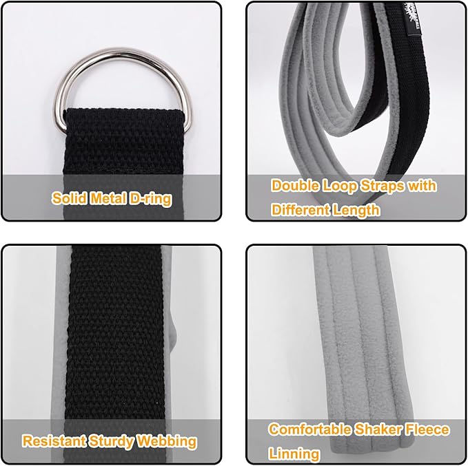 1 Pair Enhanced Pilates Double Loop Straps for Reformer, Thickened D-Ring Handle Straps, Yoga Exercise Accessories in 2 Lengths and Multicolor for Home Gym Workout-FlexoryFit