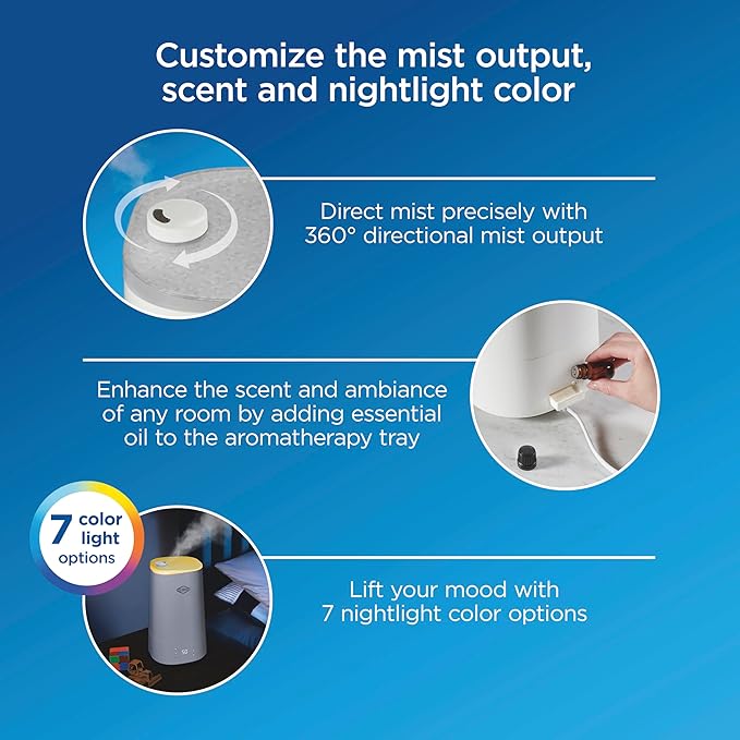 Clorox Air Humidifier for BedRoom with UV LED Light to Reduce Germs and Bacteria, Whisper Quiet, 4L Water Tank for up to 40 Hours of Continuous Steam, Ultra Clean Cool Mist, White (11080)