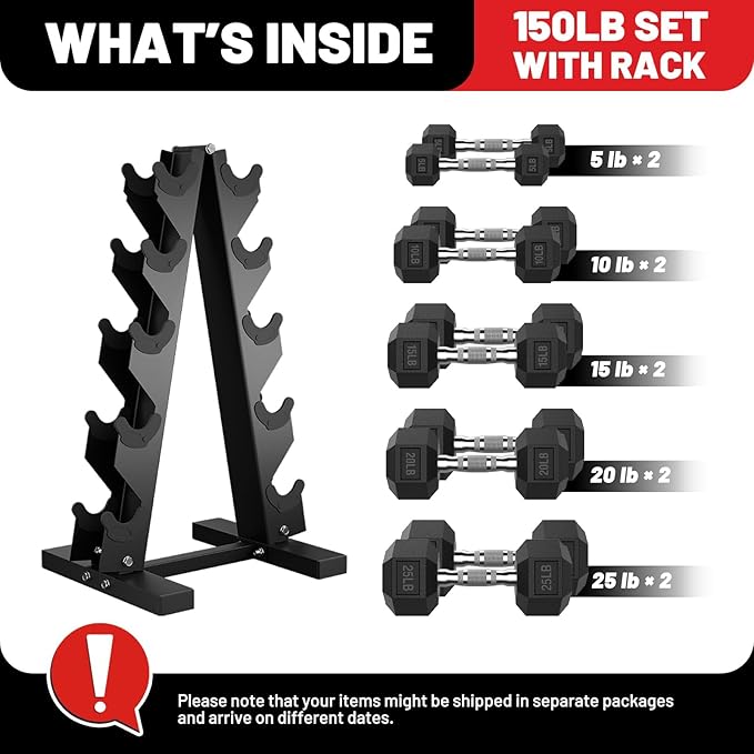 PAPABABE Hex Dumbbell Sets with Rack, 60-550lb Rubber Coated Dumbbell Weight Set and Storage Rack, Multiple Options Hand Weights for Strength Training-FlexoryFit