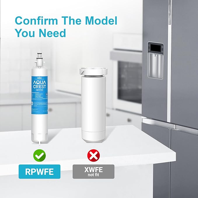 AQUA CREST Replacement for GE® RPWFE®, RPWF (with CHIP) Refrigerator Water Filter, Compatible with GYE22HMKES, GYS22GMNES, GYE22HBLTS, DFE28JSKSS, GFE28HMHES, GFE28GYNFS, 4 Filters