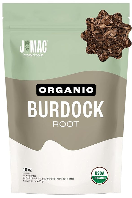 J Mac Botanicals, Organic Burdock Root Tea (16 oz), Certified USDA Organic Burdock Root herb, fresh dried herb from Eastern Europe-FlexoryFit