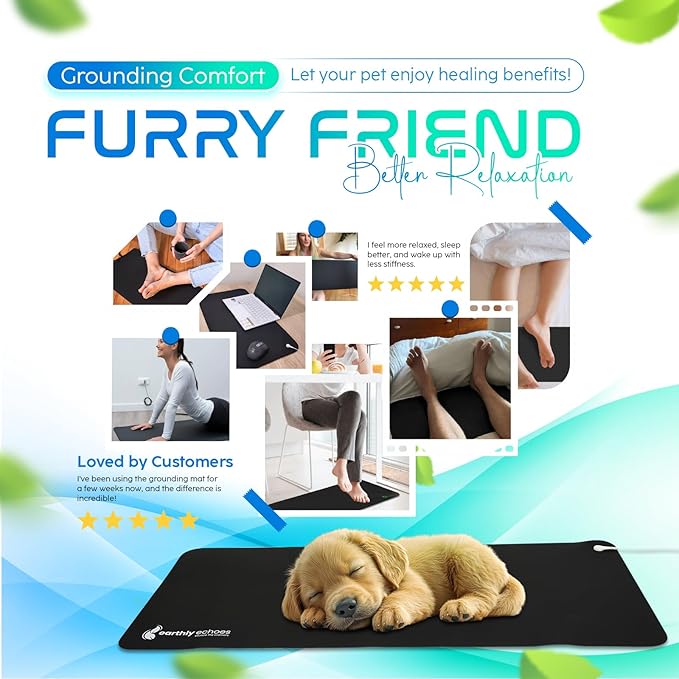 Grounding Mat for Feet, Chair & Yoga | Earthing Grounding Mat for Pain Anxiety Pain Relief, Inflammation | Spacious Grounding Pads for Sleep & Wellness | Includes Grounding Tester, Cable & Mat Tester-FlexoryFit