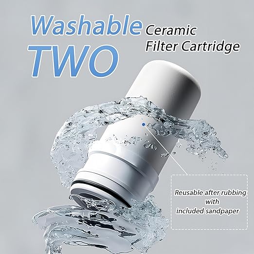 VYNTRA 7-Layer Faucet Water Filter, Kitchen Filter Water Faucet Element, 300 Gallons Activated Carbon Ceramic Filter Reduces Chlorine, Limescale, Heavy Metals,Bad Taste(2*Filter & 6*Adaptors) Gray