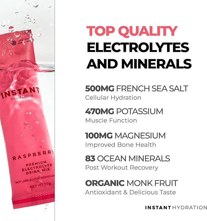 Instant Hydration Electrolytes Powder Packets - Raspberry Electrolyte Drink Mix - Zero Sugar - Keto, Vegan, Gluten-Free, Non-GMO - Boost Recovery, Brain Health, Muscle & Tissue Support- 30 Sticks-FlexoryFit