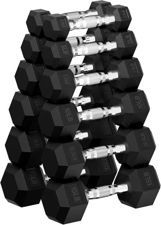 Hex Dumbbell Set, 30-480 lb Set Rubber Encased Exercise & Fitness Dumbbells, Weights Dumbbells Set, Hand Weight for Strength Training-FlexoryFit